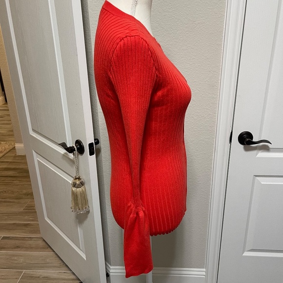CAbi- Trumpet Cardi- Small- orange/coral trumpet sleeve rib knit - Picture 8 of 15